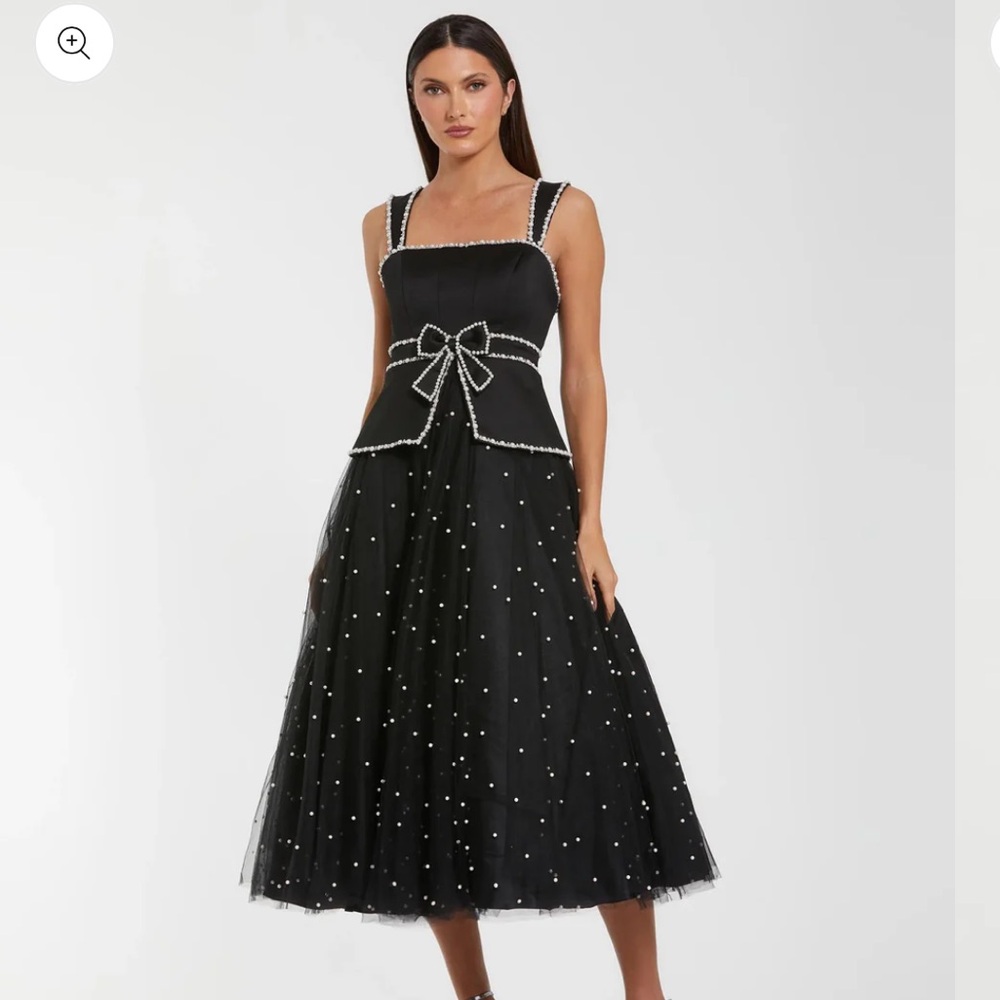 Mac Duggal 56206 Black Sleeveless Embellished Crepe And Tulle Midi Dress sz 4 - Picture 2 of 6